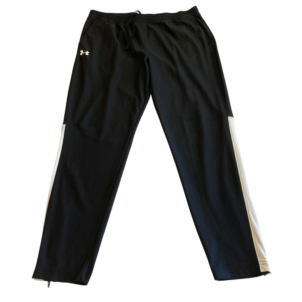Under Armour Mens XXL Black White Stripe Zip Ankle Track Pants Fitted Joggers